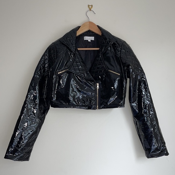 MESHKI | London Latex Cropped Biker Jacket and Pants - Picture 10 of 13